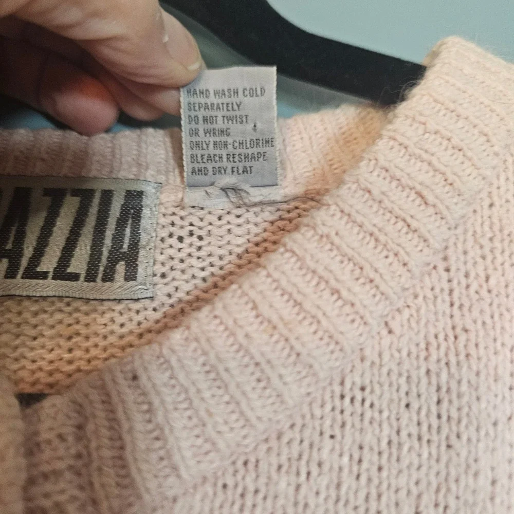Vintage Tarazzia Women's Pink Knit Henley Button Up Angora Blend Sweater Size M